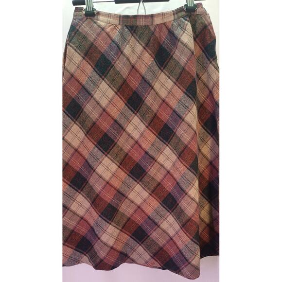 Authentic Vintage ILGWU Union Label Plaid Skirt Small Brown Beige Academia 70s - Picture 3 of 5